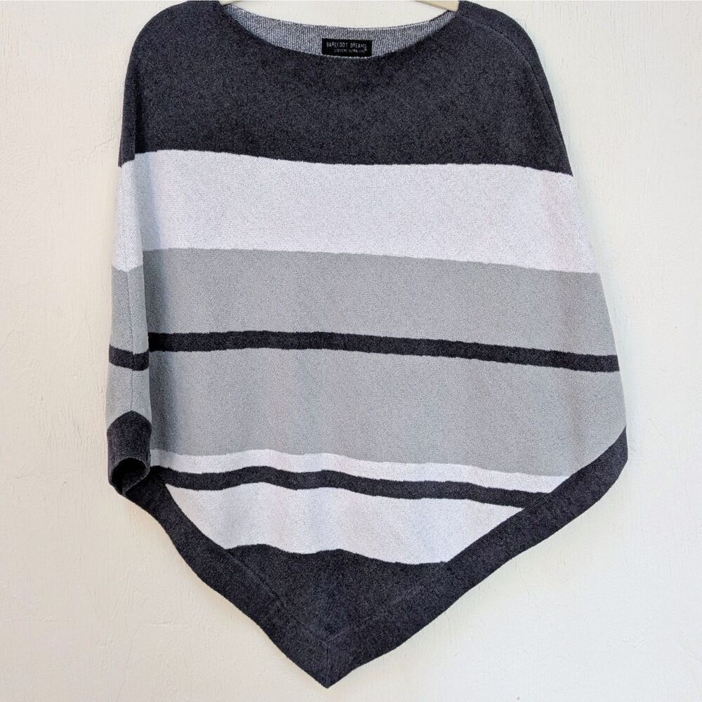 Barefoot Dreams CozyChic Ultra Lite Ocean Breeze Poncho Grey Striped